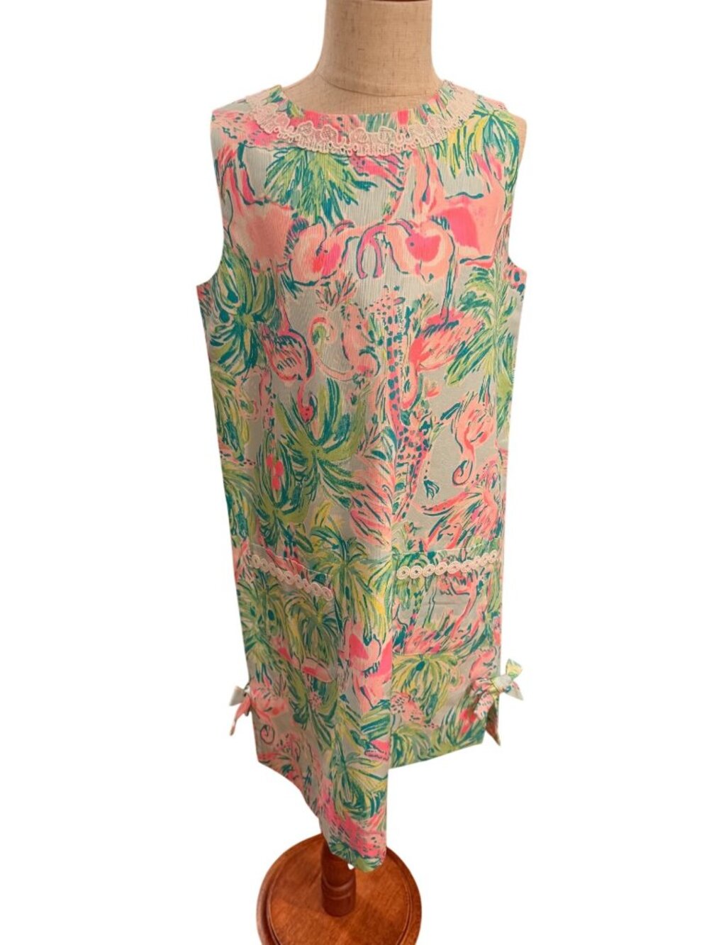Lilly Pulitzer Girls Shift Dress Flamingo Tropical Print Sleeveless Size 10